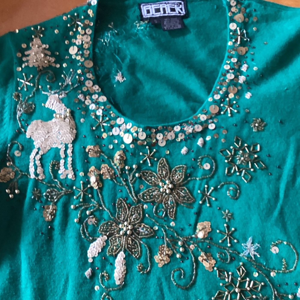 Festive Green  Christmas top with Embellishments